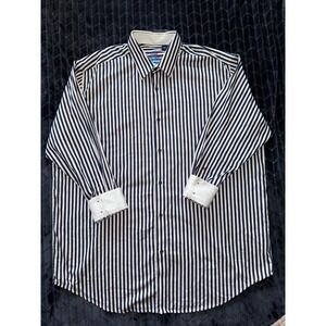 Robert Graham White‎ Blue Stripped Flip Cuff Classic Long Sleeve Shirt Size 2XL